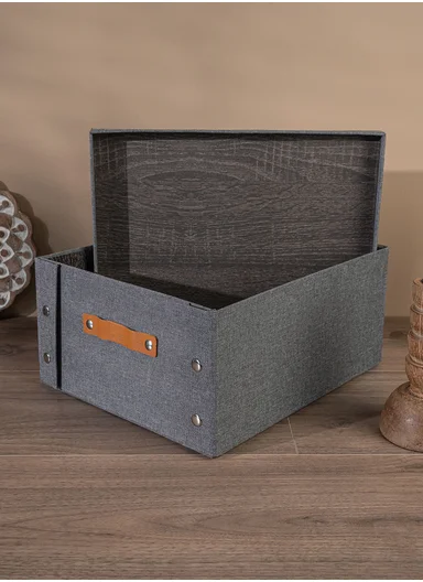 Multifunctional Foldable Fabric Storage Box With Lid - Reinforced, Extra Large and Stable Grey 33 x 40 x 17 cm
