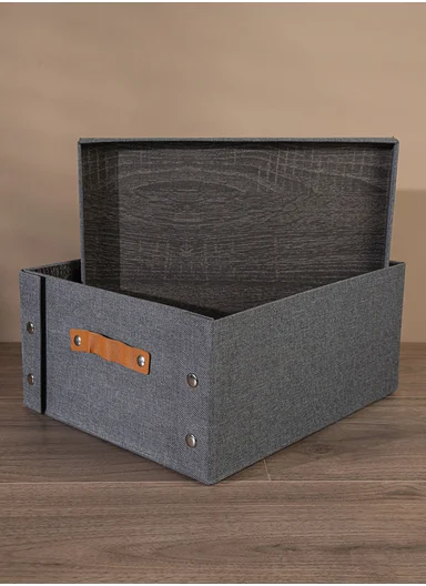 Multifunctional Foldable Fabric Storage Box With Lid - Reinforced, Extra Large and Stable Grey 33 x 40 x 17 cm