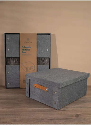 Multifunctional Foldable Fabric Storage Box With Lid - Reinforced, Extra Large and Stable Grey 33 x 40 x 17 cm