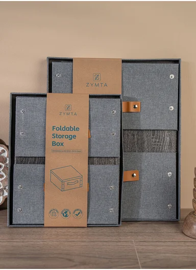 Multifunctional Foldable Fabric Storage Box With Lid - Reinforced, Extra Large and Stable Grey 33 x 40 x 17 cm