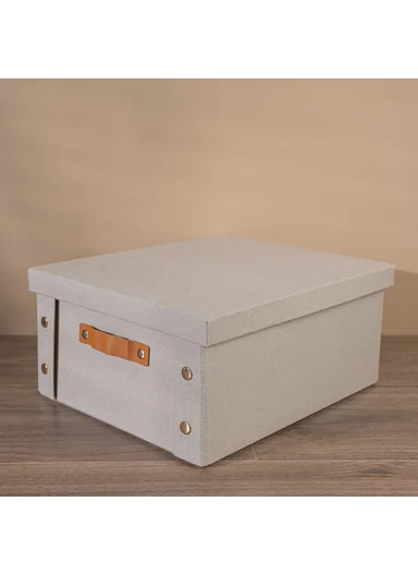 Multifunctional Foldable Fabric Storage Box With Lid - Reinforced, Extra Large and Stable Beige 26.5 x 31.5 x 14.5 cm