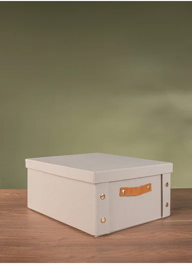 Multifunctional Foldable Fabric Storage Box With Lid - Reinforced, Extra Large and Stable Beige 26.5 x 31.5 x 14.5 cm