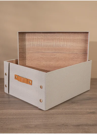 Multifunctional Foldable Fabric Storage Box With Lid - Reinforced, Extra Large and Stable Beige 26.5 x 31.5 x 14.5 cm