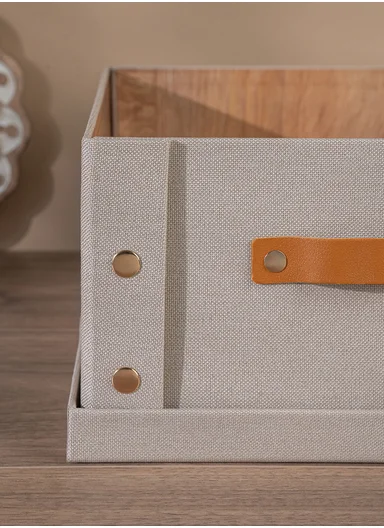 Multifunctional Foldable Fabric Storage Box With Lid - Reinforced, Extra Large and Stable Beige 26.5 x 31.5 x 14.5 cm