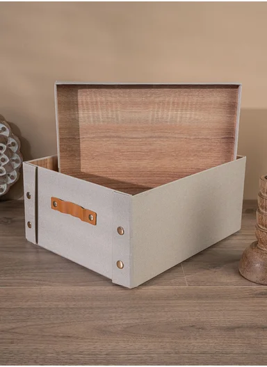 Multifunctional Foldable Fabric Storage Box With Lid - Reinforced, Extra Large and Stable Beige 26.5 x 31.5 x 14.5 cm