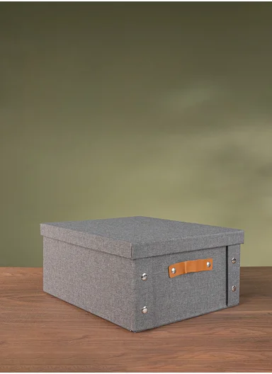 Multifunctional Foldable Fabric Storage Box With Lid - Reinforced, Extra Large and Stable Grey 26.5 x 31.5 x 14.5 cm
