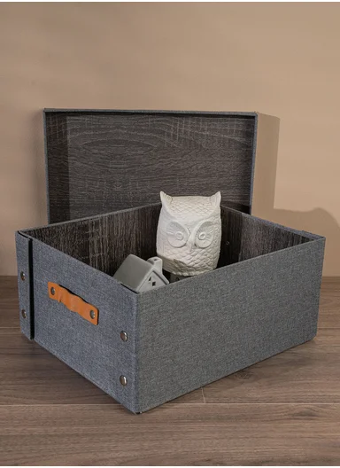 Multifunctional Foldable Fabric Storage Box With Lid - Reinforced, Extra Large and Stable Grey 26.5 x 31.5 x 14.5 cm