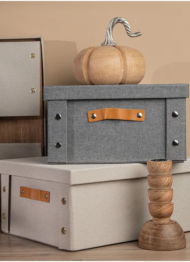 Multifunctional Foldable Fabric Storage Box With Lid - Reinforced, Extra Large and Stable Grey 26.5 x 31.5 x 14.5 cm