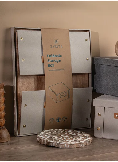 Multifunctional Foldable Fabric Storage Box With Lid - Reinforced, Extra Large and Stable Grey 26.5 x 31.5 x 14.5 cm