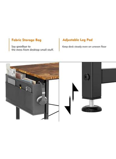 L-Shaped Computer Desk, Study &amp; Work Home Office Reversible Corner Desk with Open Shelves &amp; Side Storage Bag (W118 x D70 x H74)cm - Black