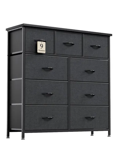 4-Layer 9-Drawer Fabric Storage Dresser, Large Capacity Organizer Cabinet with Metal Frame, Bedroom Hallway Closet Storage (W100 x D30 x H99)cm - Black
