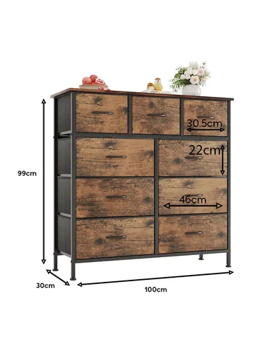 4-Layer 9-Drawer Fabric Storage Dresser, Large Capacity Organizer Cabinet with Metal Frame, Bedroom Hallway Closet Storage (W100 x D30 x H99)cm - Black
