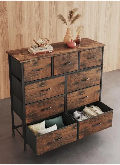 4-Layer 9-Drawer Fabric Storage Dresser, Large Capacity Organizer Cabinet with Metal Frame, Bedroom Hallway Closet Storage (W100 x D30 x H99)cm - Black