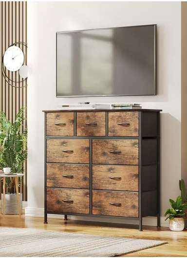 4-Layer 9-Drawer Fabric Storage Dresser, Large Capacity Organizer Cabinet with Metal Frame, Bedroom Hallway Closet Storage (W100 x D30 x H99)cm - Black