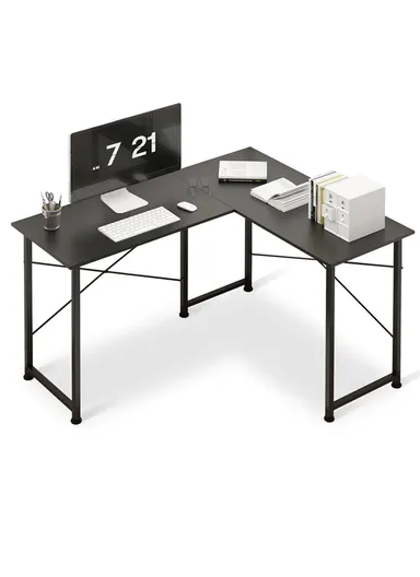 L-Shaped Modern Home Office Writing Desk, Gaming, Work &amp; Study Corner Computer Desk Workstation (W126 x D105 x H74)cm G50 - Black