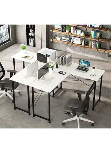 L-Shaped Modern Home Office Writing Desk, Gaming, Work &amp; Study Corner Computer Desk Workstation (W126 x D105 x H74)cm G50 - Black