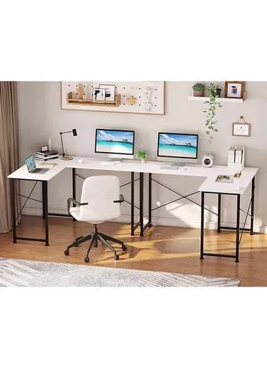 L-Shaped Modern Home Office Writing Desk, Gaming, Work &amp; Study Corner Computer Desk Workstation (W126 x D105 x H74)cm G50 - Black