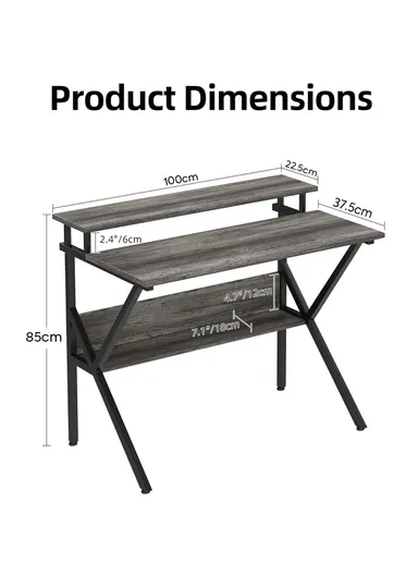 Compact Space-Saving Computer Desk, Dual-Purpose Home Office Desk with Adjustable Monitor Stand &amp; Storage Shelf (W100 x D60 x H85)cm - Tiger Wood