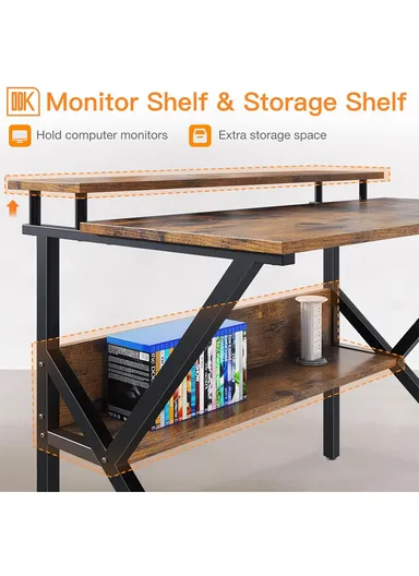 Compact Space-Saving Computer Desk, Dual-Purpose Home Office Desk with Adjustable Monitor Stand &amp; Storage Shelf (W100 x D60 x H85)cm - White