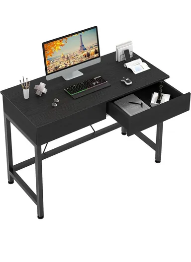 40-Inch Multifunctional Table Desk, Modern Writing &amp; Study Computer Workstation, Home Office Desk with 2 Drawers (W100 x D50 x H74)cm - Black