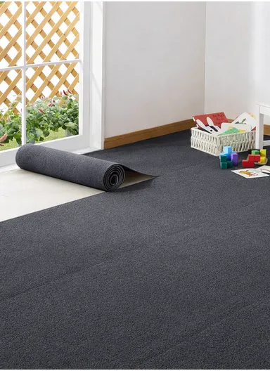 Peel &amp; Stick Wool Carpet, Self-Adhesive Flooring, Non-Slip Backing (L3 x W0.6)m - Dark Grey