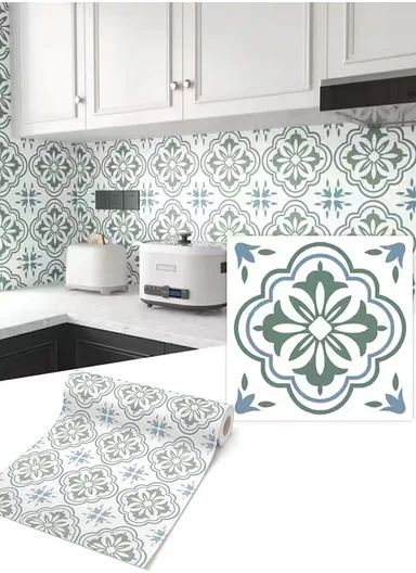 3m Peel &amp; Stick Floor Tiles Roll for Kitchen, Laundry, living room (L30 x W30)cm - Geometric Pattern