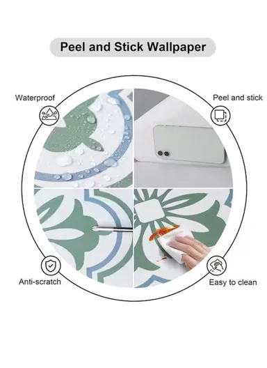 3m Peel &amp; Stick Floor Tiles Roll for Kitchen, Laundry, living room (L30 x W30)cm - Geometric Pattern