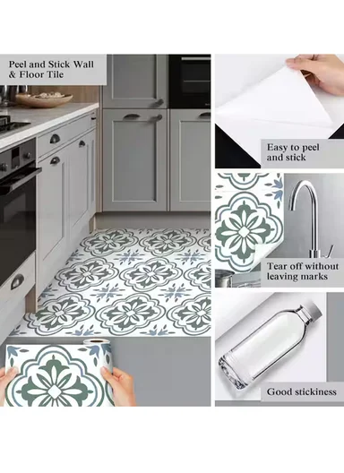 3m Peel &amp; Stick Floor Tiles Roll for Kitchen, Laundry, living room (L30 x W30)cm - Geometric Pattern