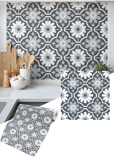 3m Peel &amp; Stick Floor Tiles Roll for Kitchen, Laundry, living room (L30 x W30)cm - Star &amp; Clover Motifs