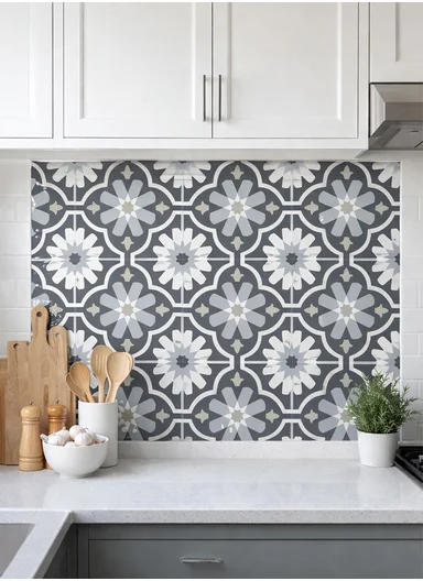 3m Peel &amp; Stick Floor Tiles Roll for Kitchen, Laundry, living room (L30 x W30)cm - Star &amp; Clover Motifs