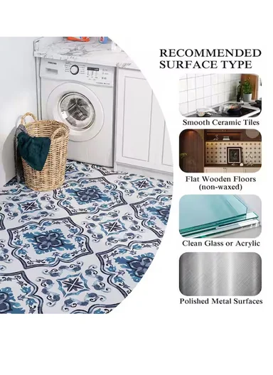 3m Peel &amp; Stick Floor Tiles Roll for Kitchen, Laundry, living room (L30 x W30)cm - Star &amp; Clover Motifs