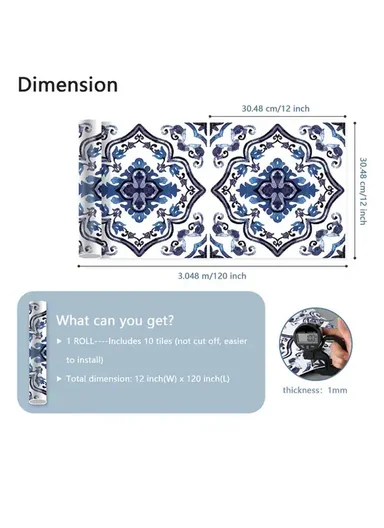 3m Peel &amp; Stick Floor Tiles Roll for Kitchen, Laundry, living room (L30 x W30)cm - Star &amp; Clover Motifs