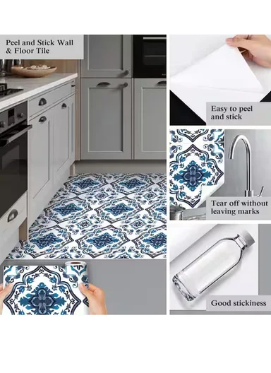 3m Peel &amp; Stick Floor Tiles Roll for Kitchen, Laundry, living room (L30 x W30)cm - Star &amp; Clover Motifs