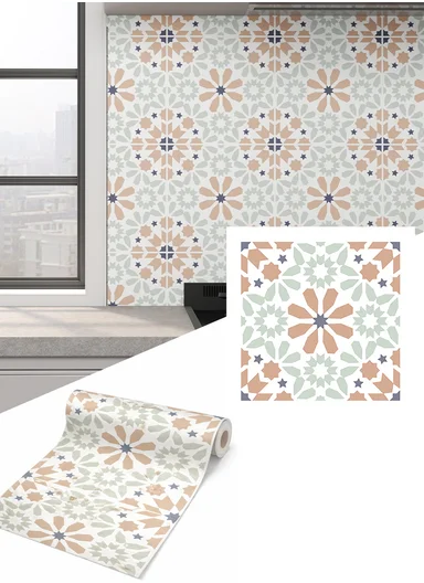 3m Peel &amp; Stick Floor Tiles Roll for Kitchen, Laundry, living room (L30 x W30)cm - Oriental