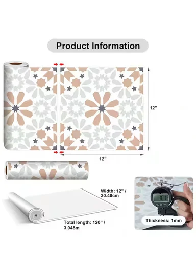 3m Peel &amp; Stick Floor Tiles Roll for Kitchen, Laundry, living room (L30 x W30)cm - Oriental