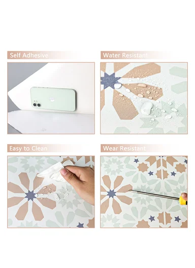 3m Peel &amp; Stick Floor Tiles Roll for Kitchen, Laundry, living room (L30 x W30)cm - Oriental