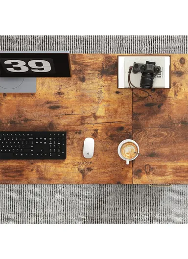 55-Inch Rustic Home Office Writing Desk, Versatile Computer Gaming Desk with Fabric Drawer, Monitor Shelf &amp; 2-Layer Storage Shelves (W140 x D60 x H75)cm - Tiger Wood Finish