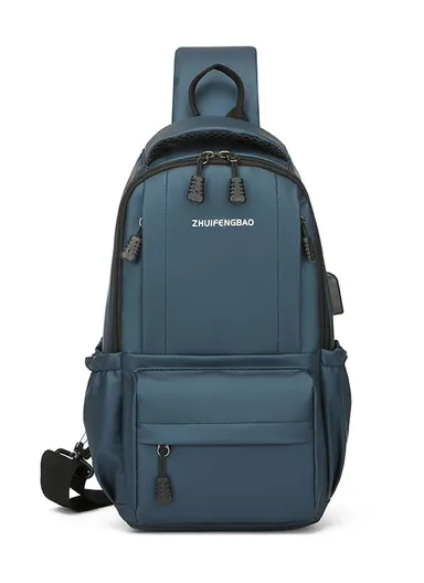 Waterproof Crossbody Sling Bag, Casual Shoulder Daypack with USB Charging Port &amp; Multiple Compartments L-01 (W18 x D10 x H33)cm - Blue