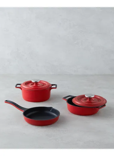 Tiny Taste Aluminum Cast Mini Cookware Set 14x14x14 cm Red-Black
