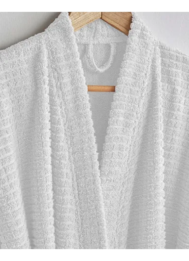 Chequer Cotton Bathrobe L-XL White