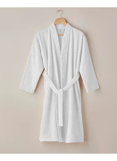 Chequer Cotton Bathrobe SM White