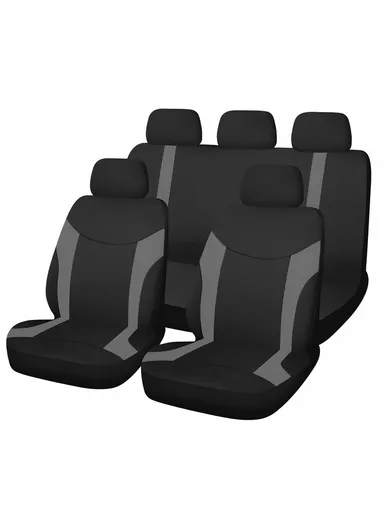 9 Pcs Universal Two-Tone Car Seat Covers Set AA24 - Black &amp; Grey