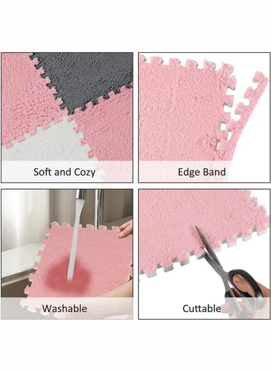 6 Pcs Eva Foam Sound Insulation Floor Rug Living Room Dining Room Sleeping Room Toilet (L60 x W60 x H0.6)cm - Dusty Rose