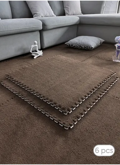 6 Pcs Eva Foam Sound Insulation Floor Rug Living Room Dining Room Sleeping Room Toilet (L60 x W60 x H0.6)cm - Dark Brown