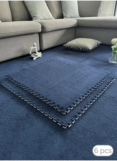 6 Pcs Eva Foam Sound Insulation Floor Rug Living Room Dining Room Sleeping Room Toilet (L60 x W60 x H0.6)cm - Navy