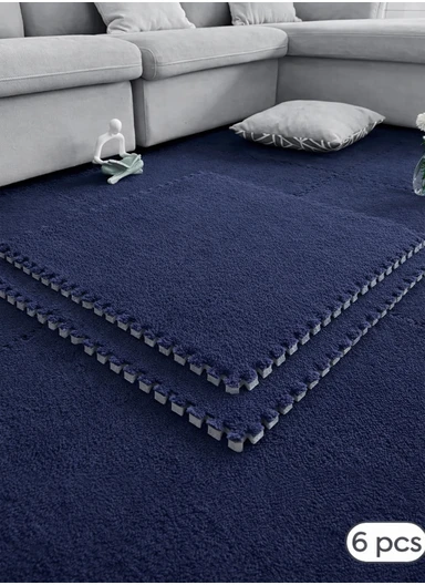 6 Pcs Eva Foam Sound Insulation Floor Rug Living Room Dining Room Sleeping Room Toilet (L60 x W60 x H0.6)cm - Navy