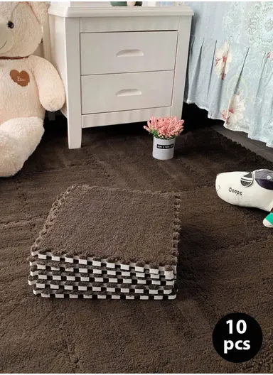 10Pcs Eva Foam Sound Insulation Floor Rug Living Room, Dining Room ,Sleeping Room, Toilet (L30 x W30 x T1)cm - Dark Brown