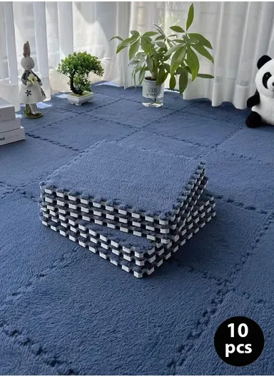 10Pcs Eva Foam Sound Insulation Floor Rug Living Room, Dining Room ,Sleeping Room, Toilet (L30 x W30 x T1)cm - Navy