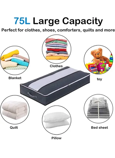 Foldable Under Bed Storage Bags With Handles, Zipper &amp; Transparent Window – Black