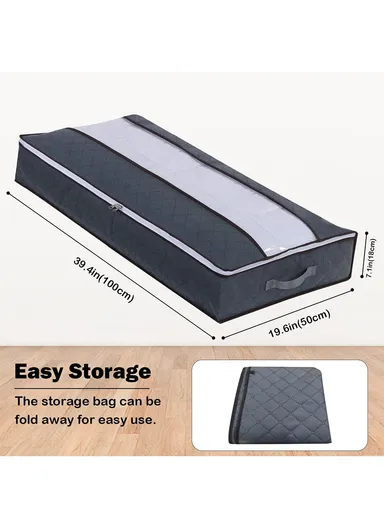 Foldable Under Bed Storage Bags With Handles, Zipper &amp; Transparent Window – Black